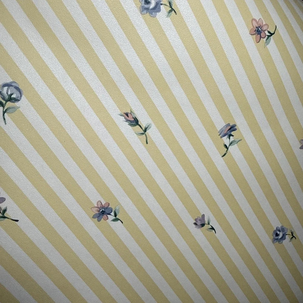 VTG Rolls Vintage Norwall Wallpaper Country Cottage Pastel Yellow Stripe Floral